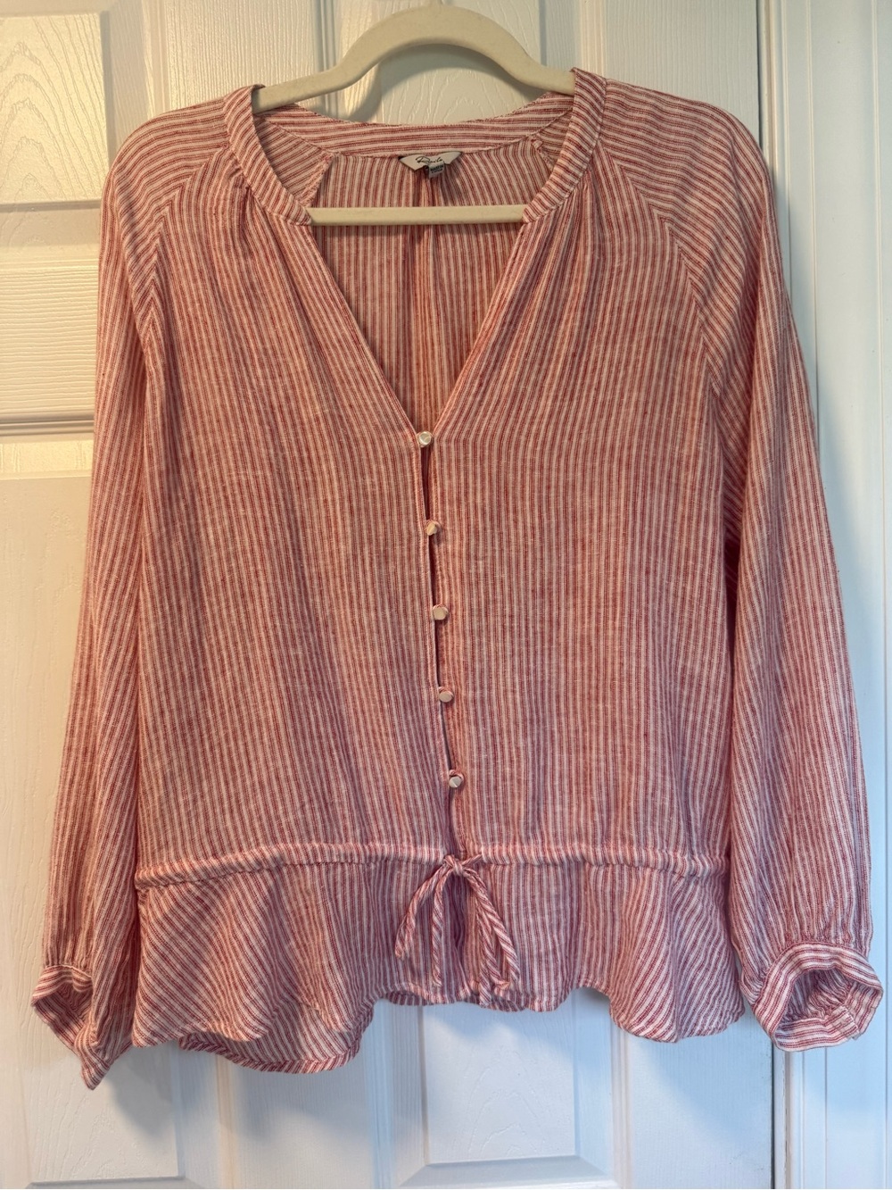 RAILS Linen Blend Striped Blouse with tie